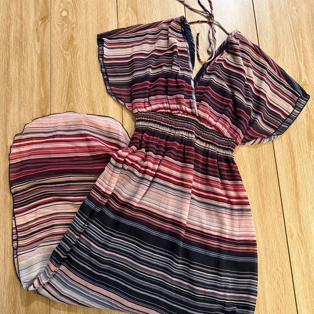 Enfocus Studio Navy and Pink Striped Dress